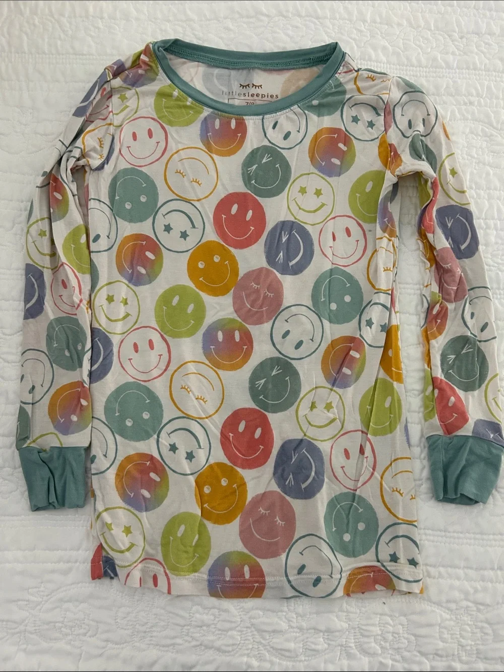 Little Sleepies Multi Smiley Face Pajama Set with Teal Trim